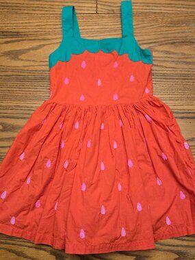 Mini Boden Strawberry Dress with Sequins. Size 7-8. Girls Summer - Watermelon.